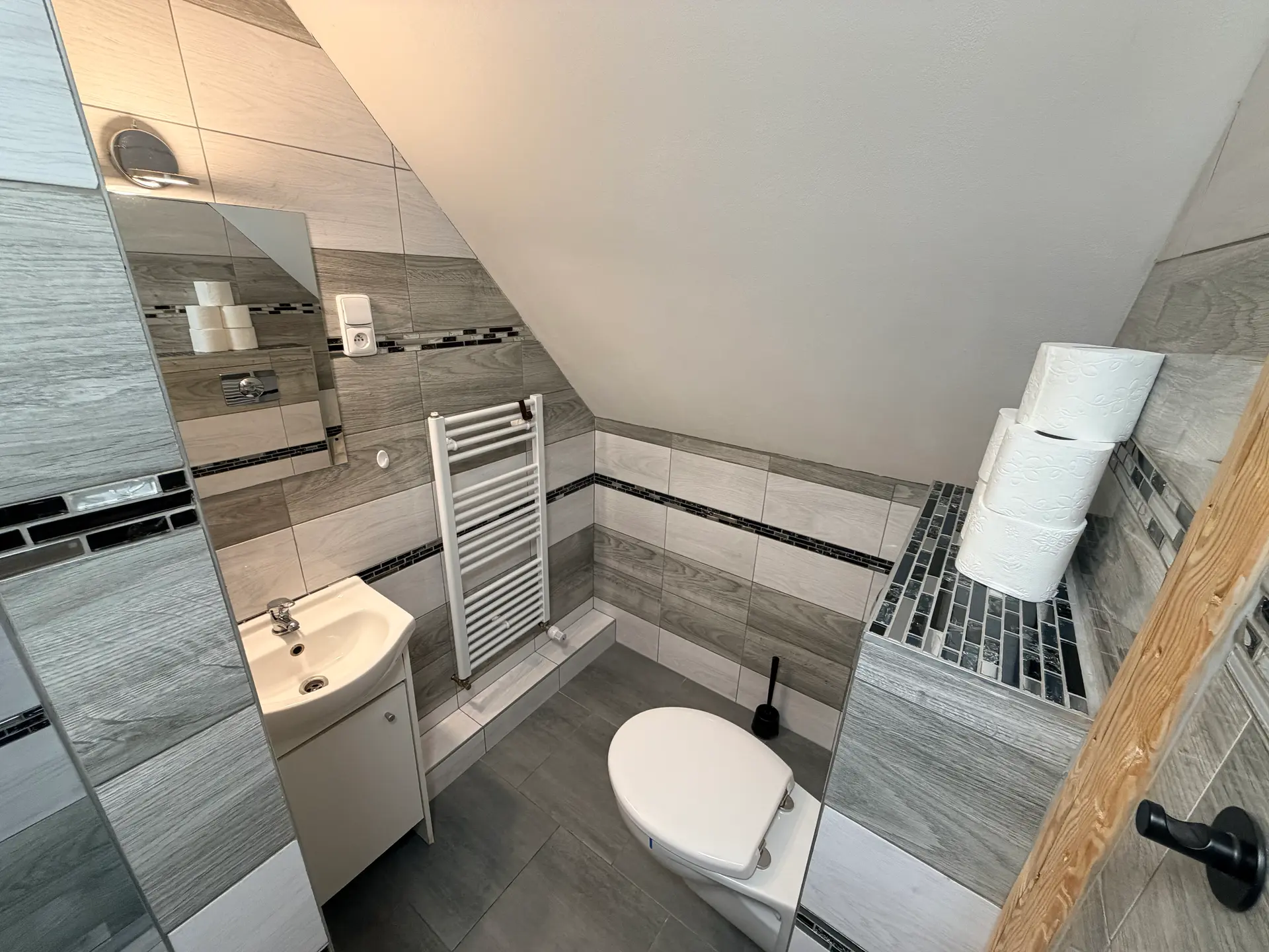Koupelna apartmánu 2 se zrcadlem a toaletou